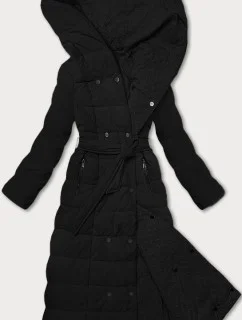 Černý oboustranný dámský kabát s páskem (WD202307)