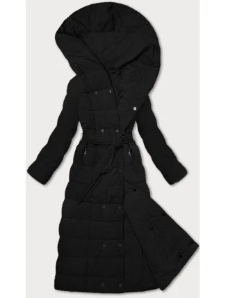 Černý oboustranný dámský kabát s páskem (WD202307)