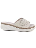 Dámské kožené žabky na platformě beige S.Barski 7002