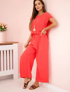 Viskózový komplet plisovaná halenka + kalhoty malina