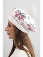 Dámská zimní čepice vlněná s motivem sněhových vloček a pomponem K457 bílá