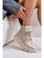 Zazoo 60511 Kožené Boty Dámské Na Platformě Zateplené Béžové