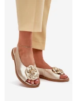 Kožené Ploché Sandály S Ozdobou CheBello 4642 Zlaté Kožené Ploché Sandály S Ozdobou CheBello 4642 Zlaté