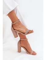 Lesklé Dámské Sandály Na Podpatku Růžové Zlato Kavina Lesklé Dámské Sandály Na Podpatku Růžové Zlato Kavina