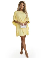 287-41 SOFIA Motýlí šaty se zavazováním v pase - pastelový citron