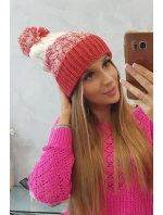 Dámská čepice s bambulí Abigail K326 raspberry+ecru