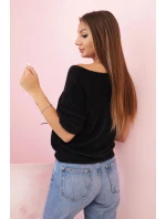 Dámský svetr z měkkého chlupatého materiálu s V výstřihem krátký rukáv černý Dámský svetr z měkkého chlupatého materiálu s V výstřihem krátký rukáv černý