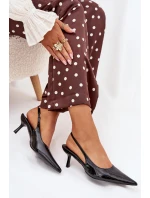Lakované Lodičky Na Podpatku S Odkrytou Patou Černé Talira