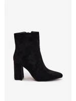Zateplené dámské boty na podpatku z eko semiše černé Pralina