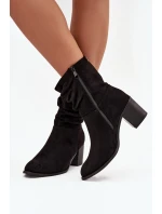 Dámské kotníkové boty s řasením na sloupkovém podpatku S.Barski – černé