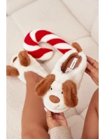 Dámské huňaté pantofle s motivem pejska – hnědé Faylen Dámské huňaté pantofle s motivem pejska – hnědé Faylen