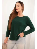 Dámský svetr z viskózy s dlouhým rukávem a kulatým výstřihem tmavě zelený
