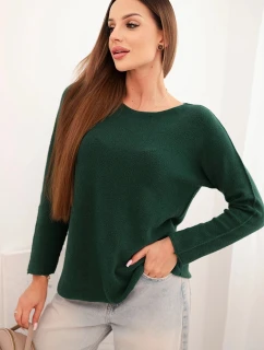Dámský svetr z viskózy s dlouhým rukávem a kulatým výstřihem tmavě zelený