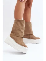 Zazoo 3410 Semišové Dámské Boty Na Masivní Platformě Bežové