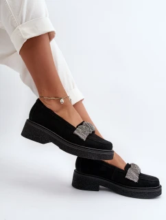 Zazoo 3419 Dámské semišové mokasíny s ozdobným páskem Černé