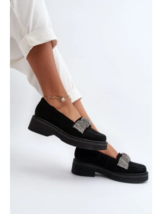 Zazoo 3419 Dámské semišové mokasíny s ozdobným páskem Černé