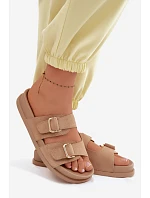 Dámské pantofle s zlatými sponami tmavě béžové Pelorin