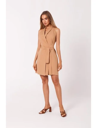 M747 Blejzrové šaty se zavazováním v pase - karamelové