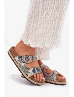 Dámské vzorované pantofle na korkové platformě s přezkami Lee Cooper – multikolor