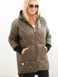 Dámská zimní bunda Plus Size prošívaná s kapucí khaki