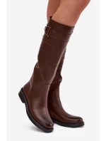 Dámské kozačky na ploché podrážce s ozdobným detailem hnědé Arvessa Dámské kozačky na ploché podrážce s ozdobným detailem hnědé Arvessa