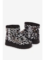 Dětské sněhule boty zateplené s flitry Černo-stříbrné ERebbica