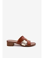 Kožené dámské sandály na podpatku Zazoo 40517 hnědé