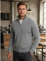 Pánský zateplený svetr se stojáčkem světle šedý FashionStreet WX2353