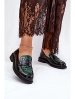 Lakované Kožené Dámské Mokasíny Vinceza 91125 Zeleno-Černé