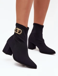 Dámské Botky Na Podpatku Se Zlatým Detalem Zazoo 3128 Černé