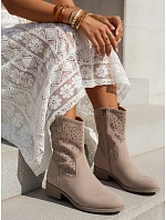Dámské prolamované kozačky na nízkém podpatku béžové FashionStreet ZY1433