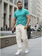 Pánské bavlněné tričko basic v tyrkysové barvě FashionStreet RX5692
