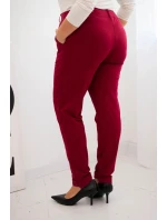 Dámské bavlněné kalhoty Plus Size s elastickým pasem bordové