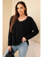 Dámská bavlněná blůza s výstřihem do V a dlouhým rukávem černá