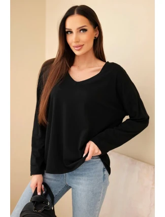 Dámská bavlněná blůza s výstřihem do V a dlouhým rukávem černá