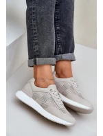 Kožené Sportovní Boty Tenisky Dámské S.Barski LR51-551 Béžové