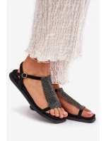 Plné Elegantní Dámské Sandály S Krystaly Artiker 56C1370 Černé