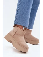 Dámské Nízké Sněhule Natahovací S Teplým Kožíškem Khaki Mavelle