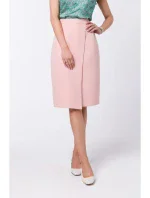 S343 Sukně áčkového střihu se zavinovacími detaily - pudrová
