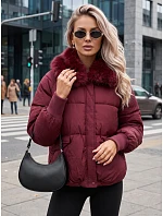 Dámská zimní prošívaná bunda s kožešinou, bordová, FashionStreet TY5817 Dámská zimní prošívaná bunda s kožešinou, bordová, FashionStreet TY5817