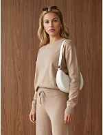 Dámská pletená souprava se širokými kalhotami, béžová, FashionStreet AY1223 Dámská pletená souprava se širokými kalhotami, béžová, FashionStreet AY1223