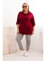 Dámská blůza Plus Size s bavlnou volného střihu s vodním výstřihem bordová