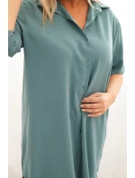 Dámská košilová šaty Plus Size s delším zadním dílem a ohrnovacími rukávy tmavě mátová