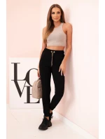 Dámské bavlněné cargo kalhoty s kapsami a řetízkem béžové