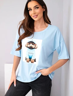 Dámská bavlněná oversize halenka s krátkým rukávem a potiskem modrá