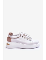 Dámská kožená sportovní obuv na platformě bíle Caressa