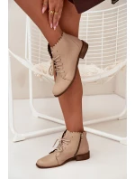 Kožené Boty Na Plochém Podpatku Béžové Zazoo 2964