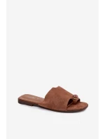 Dámské ploché nazouváky s ozdobným detailem Eko semiš hnědé Selavine