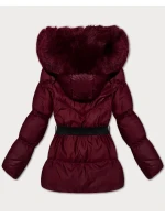 Zimní bunda ve vínové bordó barvě s kapucí a s opaskem J Style (5M3322-1)
