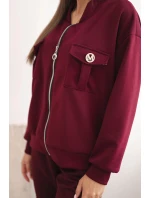 Komplet dámský máslový z viskózy s rozepínací mikinou a kalhotami švestkový